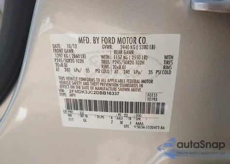 2013 Ford Edge Sel z USA, uszkodzony, nr VIN 2FMDK3JC2DBB16337